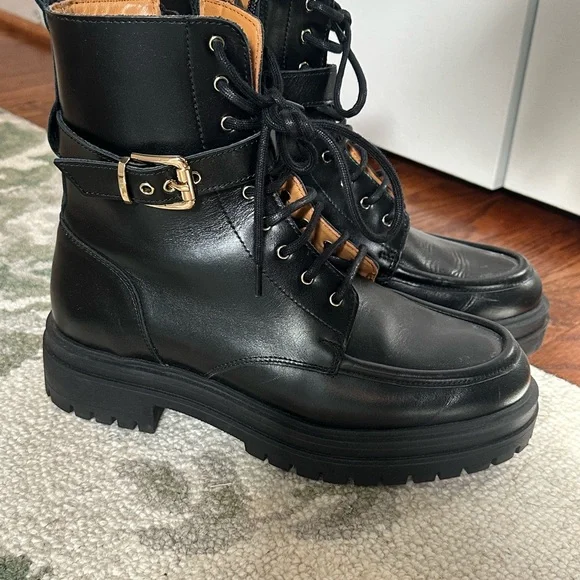 Sezane Black Lace-Up Boots with Gold Accent - Picture 1 of 9